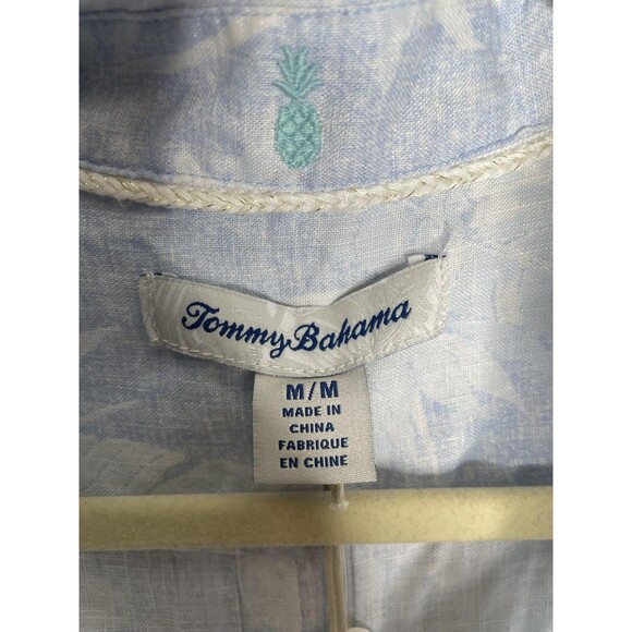 Tommy Bahama Shirt Womens Medium Blue Legacy Leaves Linen Camp Button Up - Picture 3 of 10